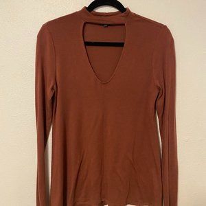 Express Mock Turtleneck with Opening - Women's Top in Dark Rust
